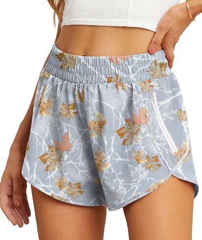 PrinStory Women's Running Shorts Summer High Waisted Quick Dry Athletic Work Out Gym Zipper Pocket Shorts with Liner in Saudi Arabia