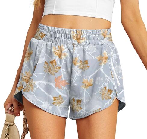 PrinStory Women's Running Shorts Summer High Waisted Quick Dry Athletic Work Out Gym Zipper Pocket Shorts with Liner in Saudi Arabia