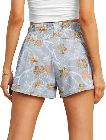 PrinStory Women's Running Shorts Summer High Waisted Quick Dry Athletic Work Out Gym Zipper Pocket Shorts with Liner in Saudi Arabia
