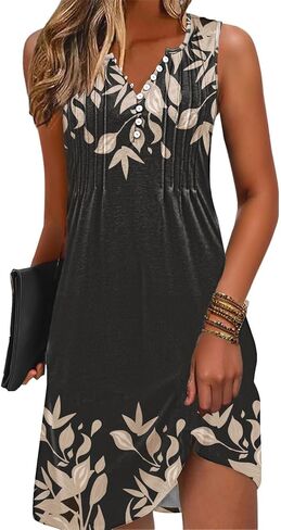 ETCYY Sundresses for Women 2025 Vacation Swim Cover up Beach Dresses Button Down Sleeveless Boho Floral V-Neck Summer Dress in Kuwait