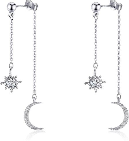 925 Sterling Silver Moon Star Earrings for Women Crescent Dangle with Cubic Zirconia Celestial Jewelry for Wedding in Kuwait