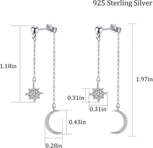 925 Sterling Silver Moon Star Earrings for Women Crescent Dangle with Cubic Zirconia Celestial Jewelry for Wedding in Kuwait