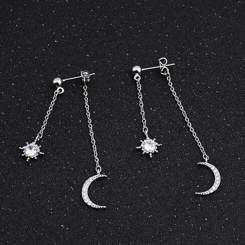 925 Sterling Silver Moon Star Earrings for Women Crescent Dangle with Cubic Zirconia Celestial Jewelry for Wedding in Kuwait