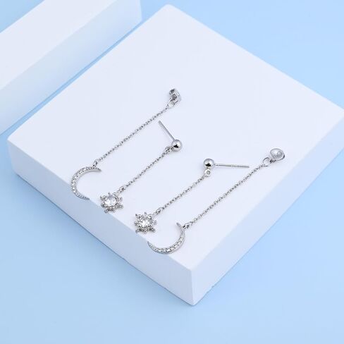 925 Sterling Silver Moon Star Earrings for Women Crescent Dangle with Cubic Zirconia Celestial Jewelry for Wedding in Kuwait