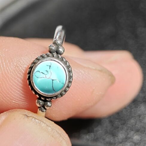 خاتم حجر كوارتز عين النمر الأصفر الطبيعي الصغير 6 مم، خاتم عتيق عتيق S925 من الفضة الاسترليني صغير لطيف وأنيق صغير مستدير من الأحجار الكريمة الحقيقية والكريستال خاتم رقيق للنساء (A12_Tiger-Eye Quartz، 7) in Kuwait