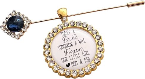 Bridal Bouquet Pin Bouquet Charm Something Blue Wedding Accessory Bridal Pin Bride Gift from Mom and Dad Wedding Jewelry Mother Father Daughter Gift Sapphire Flower Bouquet Pin(Today a Bride-Gold) in Saudi Arabia