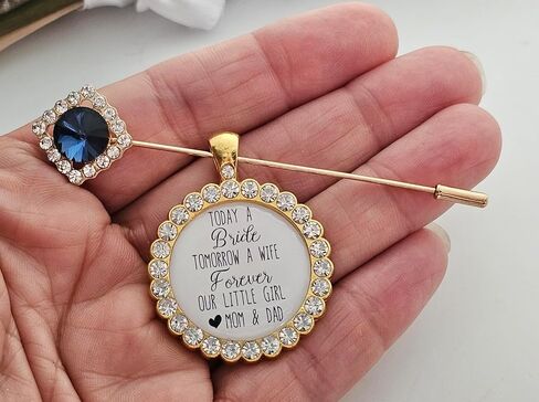 Bridal Bouquet Pin Bouquet Charm Something Blue Wedding Accessory Bridal Pin Bride Gift from Mom and Dad Wedding Jewelry Mother Father Daughter Gift Sapphire Flower Bouquet Pin(Today a Bride-Gold) in Saudi Arabia