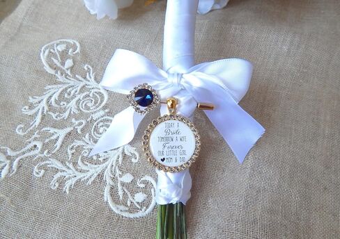 Bridal Bouquet Pin Bouquet Charm Something Blue Wedding Accessory Bridal Pin Bride Gift from Mom and Dad Wedding Jewelry Mother Father Daughter Gift Sapphire Flower Bouquet Pin(Today a Bride-Gold) in Saudi Arabia