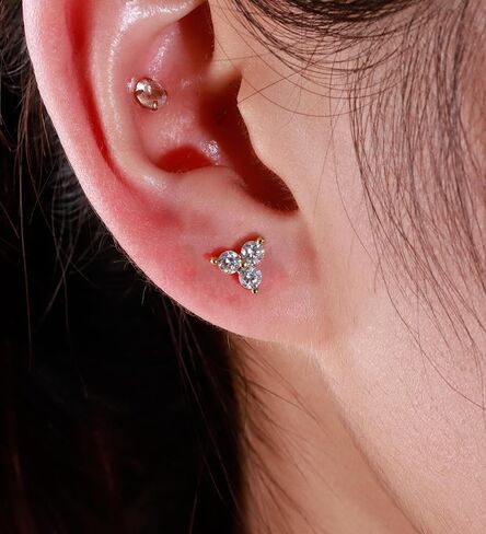 Flat Back Stud Earrings for Girls Women 14K Gold Plated Cartilage Stud Earrings 20G Hypoallergenic Surgical Steel Silver Snake Screw Back Nap Earrings Studs in Kuwait