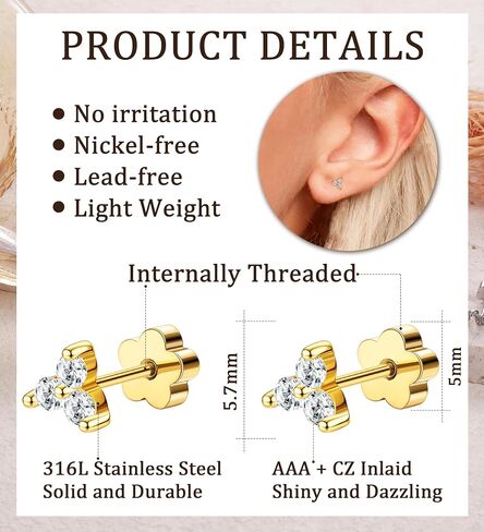 Flat Back Stud Earrings for Girls Women 14K Gold Plated Cartilage Stud Earrings 20G Hypoallergenic Surgical Steel Silver Snake Screw Back Nap Earrings Studs in Kuwait
