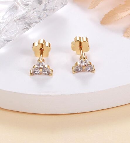 Flat Back Stud Earrings for Girls Women 14K Gold Plated Cartilage Stud Earrings 20G Hypoallergenic Surgical Steel Silver Snake Screw Back Nap Earrings Studs in Kuwait
