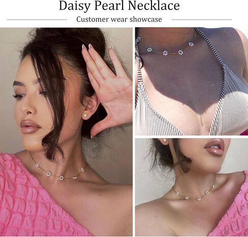 SmileBelle Y Shaped Daisy Pearl Necklaces for Women, Daisy Jewelry Long Pendant Flower Necklace as Wedding Gifts, Summer Beach Gold Y Necklace Prom Accessories Bridesmaid Gift in Saudi Arabia