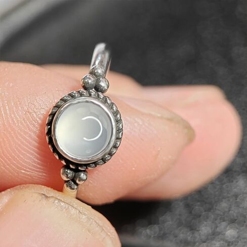 Mini Natural Stone Ring,Retro S925 Sterling Silver Tiny Real Crystal Stacking Thin Ring,Antique Cute Dainty Small Round Gemstone Ring Jewelry for Women in Saudi Arabia