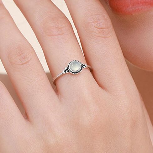 Mini Natural Stone Ring,Retro S925 Sterling Silver Tiny Real Crystal Stacking Thin Ring,Antique Cute Dainty Small Round Gemstone Ring Jewelry for Women in Saudi Arabia