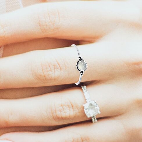 Mini Natural Stone Ring,Retro S925 Sterling Silver Tiny Real Crystal Stacking Thin Ring,Antique Cute Dainty Small Round Gemstone Ring Jewelry for Women in Saudi Arabia