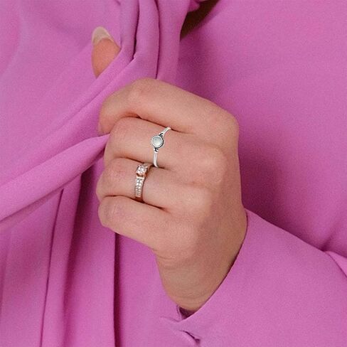 Mini Natural Stone Ring,Retro S925 Sterling Silver Tiny Real Crystal Stacking Thin Ring,Antique Cute Dainty Small Round Gemstone Ring Jewelry for Women in Saudi Arabia