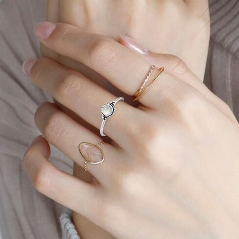 Mini Natural Stone Ring,Retro S925 Sterling Silver Tiny Real Crystal Stacking Thin Ring,Antique Cute Dainty Small Round Gemstone Ring Jewelry for Women in Saudi Arabia