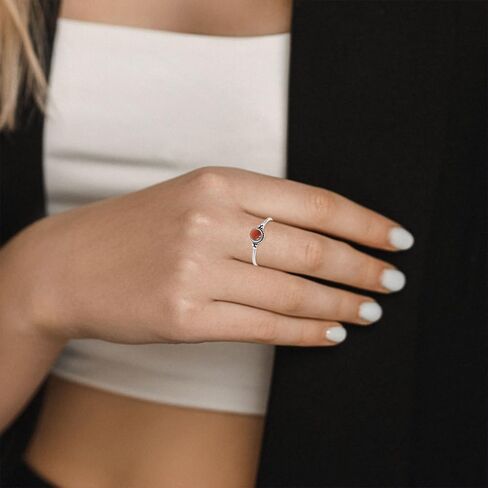 Mini Natural Black Obsidian Stone Ring,Retro Sterling Silver Tiny Real Crystal Stacking Thin Ring,Antique Cute Dainty Small Round Gemstone Ring Jewelry for Women (B06_Black Obsidian, 6) in Kuwait