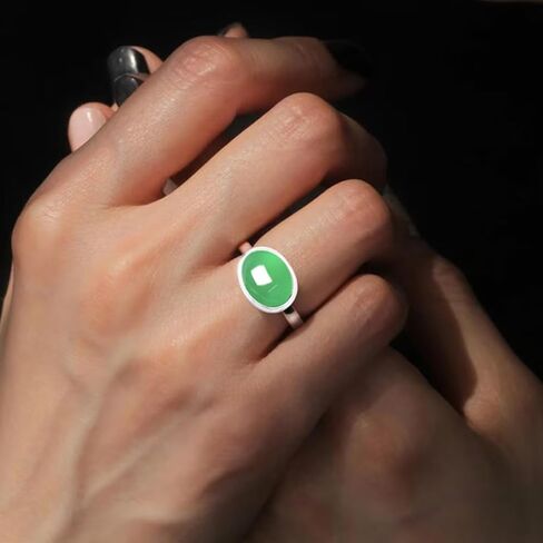 Classical Natural Black Agate Stone Ring,Dainty Elegant 925 Sterling Silver Real Genuine Oval Gemstone Crystal Quartz Ring Jewelry for Women (A01_Black Agate, 7) in Kuwait