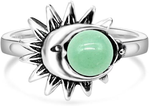 Natural Blue Lapis Lazuli Quartz Stone Ring,Retro 925 Sterling Silver Genuine Real Round Crystal Gemstone Ring,Sun Moon Statement Boho Bohemian Ring for Women (A08_Lapis Lazuli, 7) in Kuwait