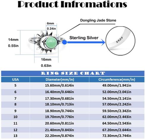 Natural Blue Lapis Lazuli Quartz Stone Ring,Retro 925 Sterling Silver Genuine Real Round Crystal Gemstone Ring,Sun Moon Statement Boho Bohemian Ring for Women (A08_Lapis Lazuli, 7) in Kuwait
