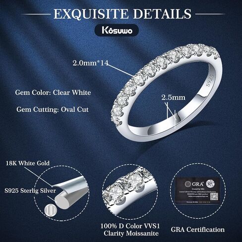 Moissanite Engagement Rings for Women,925 Sterling Silver Stackable Rings,18K White Gold Plated Lab Created Diamond Ring, Ideal Gift for Women,Band Size 3-12 (B-0.3ct（1.5mm）, 6) in Kuwait