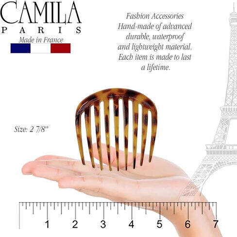 Camila Paris CP2431 فرنسي شعر جانب الشعر مشط قذيفة السلحفاة الدائرية الصغيرة ، ملطفة الشعر الفرنسية ، مقاطع شعر قوية الحجز للنساء ردة كعكة ، لا توجد إكسسوارات شعر الفتيات في فرنسا مصنوعة في فرنسا in Kuwait