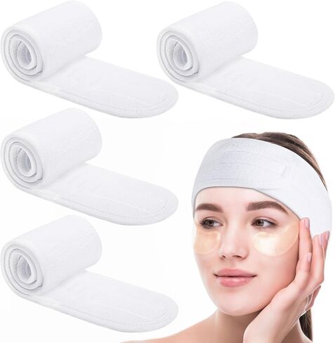 4 Pack Spa Facial Headbands for Women, Black Face Wash Headband Adjustable Make Up Wrap Head for Washing Face Shower Teen Girl Gifts Trendy Stuff in Saudi Arabia