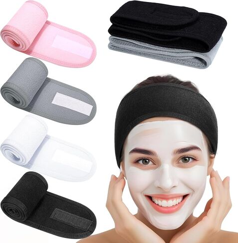 4 Pack Spa Facial Headbands for Women, Black Face Wash Headband Adjustable Make Up Wrap Head for Washing Face Shower Teen Girl Gifts Trendy Stuff in Saudi Arabia