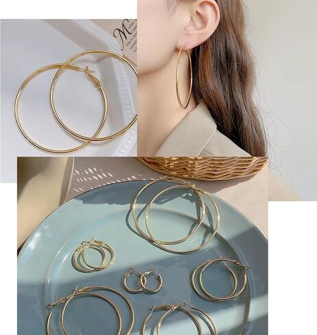 4 Pairs 925 Silver Plated Hoop Earrings For Women, Lightweight Circle Huggie Hypoallergenic Dangle Earrings 30mm/40mm/50mm/60mm Hoop Earrings Set Non Tarnish For Women Daily Life Set (4P Silver) in Kuwait