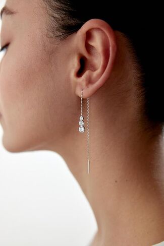 Tria Diamond Earring Set. Elegant and Chic Designer Gold Chain Thread Earrings. Womens Fine gold earrings set. Celebrity Favorite! (Gold) in Saudi Arabia