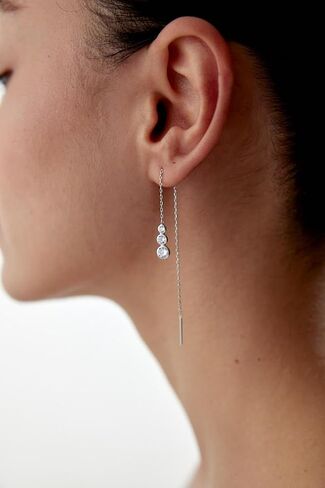 Tria Diamond Earring Set. Elegant and Chic Designer Gold Chain Thread Earrings. Womens Fine gold earrings set. Celebrity Favorite! (Gold) in Saudi Arabia