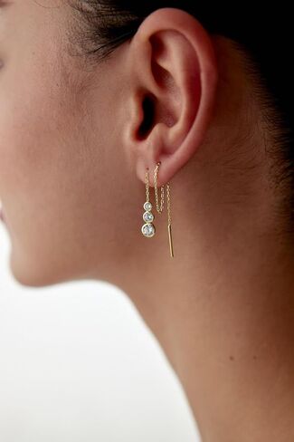 Tria Diamond Earring Set. Elegant and Chic Designer Gold Chain Thread Earrings. Womens Fine gold earrings set. Celebrity Favorite! (Gold) in Saudi Arabia