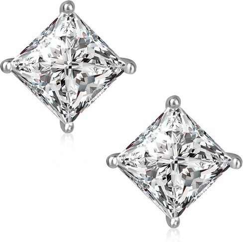 925 sterling Silver Princess Cut Cubic Zirconia Studs Hypoallergenic 6mm Square Cz Stud arocks for Men Women Girls Diamond Jewelry Gifts in Kuwait