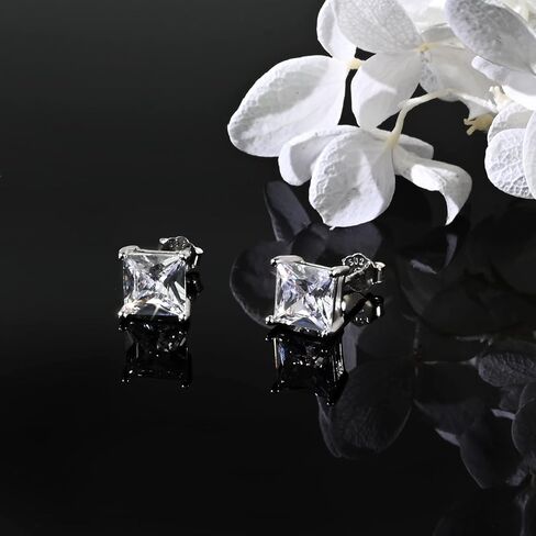 925 sterling Silver Princess Cut Cubic Zirconia Studs Hypoallergenic 6mm Square Cz Stud arocks for Men Women Girls Diamond Jewelry Gifts in Kuwait