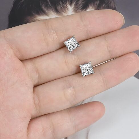 925 sterling Silver Princess Cut Cubic Zirconia Studs Hypoallergenic 6mm Square Cz Stud arocks for Men Women Girls Diamond Jewelry Gifts in Kuwait
