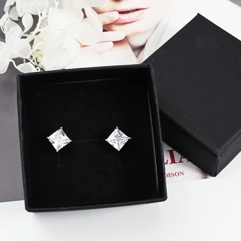 925 sterling Silver Princess Cut Cubic Zirconia Studs Hypoallergenic 6mm Square Cz Stud arocks for Men Women Girls Diamond Jewelry Gifts in Kuwait