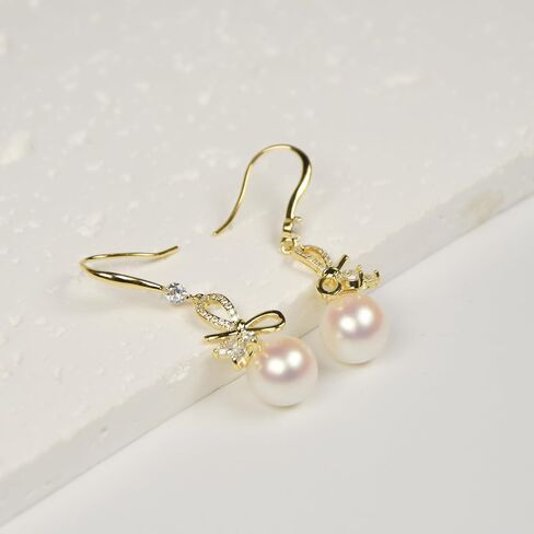 Pearl Bow Earrings for Women Crystal Bow Earrings,14k Gold Pearl Drop Dangle Earrings,Pearl Bow Stud Earrings Christmas Earrings Bow Earrings for Christmas Party Holiday Jewelry Gifts for Women in Saudi Arabia
