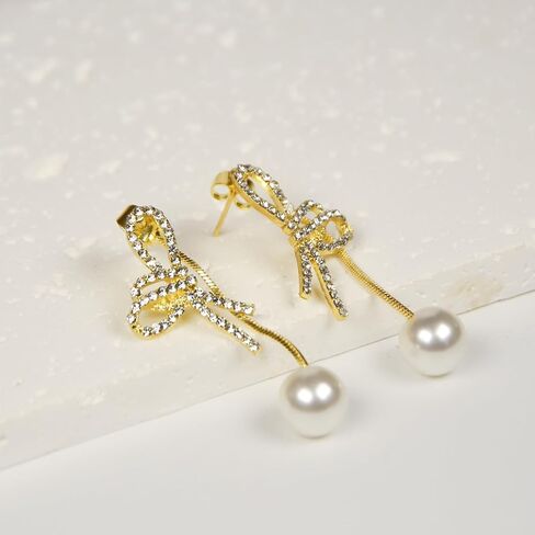 أقراط القوس اللؤلؤة للنساء أقراط القوس الكريستالية ، وأقراط الذهب الذهب 14 كيلو ، أقراط القوس ، أقراط عيد الميلاد لأقراط لعيد الميلاد ، هدايا مجوهرات عطلة عيد الميلاد للنساء in Kuwait