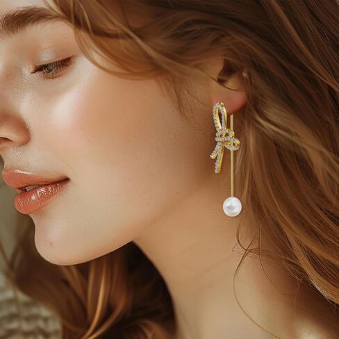 أقراط القوس اللؤلؤة للنساء أقراط القوس الكريستالية ، وأقراط الذهب الذهب 14 كيلو ، أقراط القوس ، أقراط عيد الميلاد لأقراط لعيد الميلاد ، هدايا مجوهرات عطلة عيد الميلاد للنساء in Kuwait