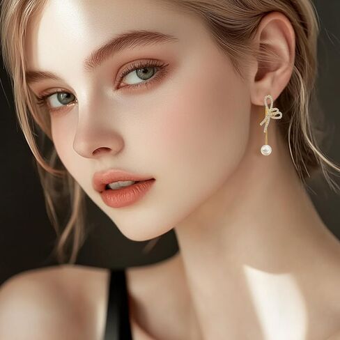 أقراط القوس اللؤلؤة للنساء أقراط القوس الكريستالية ، وأقراط الذهب الذهب 14 كيلو ، أقراط القوس ، أقراط عيد الميلاد لأقراط لعيد الميلاد ، هدايا مجوهرات عطلة عيد الميلاد للنساء in Kuwait