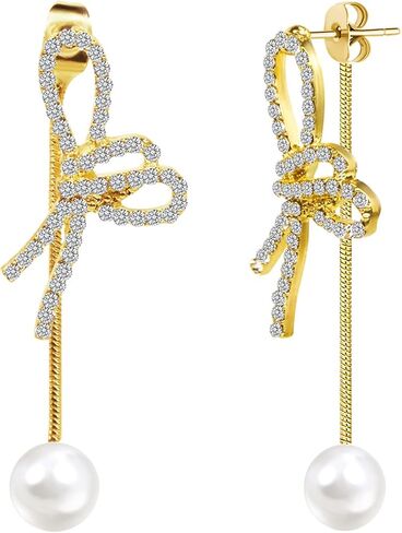 أقراط القوس اللؤلؤة للنساء أقراط القوس الكريستالية ، وأقراط الذهب الذهب 14 كيلو ، أقراط القوس ، أقراط عيد الميلاد لأقراط لعيد الميلاد ، هدايا مجوهرات عطلة عيد الميلاد للنساء in Kuwait