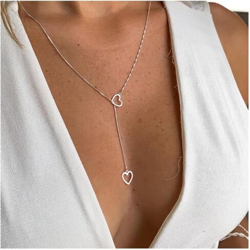 Lariat Necklaces for Women, Dainty Long Y Necklaces 14k Gold Plated Pendant Necklaces Minimalist Heart-Shaped Chain Necklaces Best Idea Gift For Women Girls (Gold) in Saudi Arabia