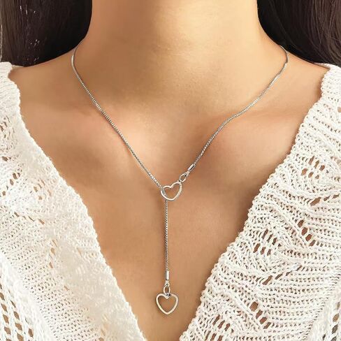 Lariat Necklaces for Women, Dainty Long Y Necklaces 14k Gold Plated Pendant Necklaces Minimalist Heart-Shaped Chain Necklaces Best Idea Gift For Women Girls (Gold) in Saudi Arabia
