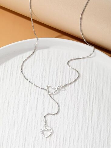 Lariat Necklaces for Women, Dainty Long Y Necklaces 14k Gold Plated Pendant Necklaces Minimalist Heart-Shaped Chain Necklaces Best Idea Gift For Women Girls (Gold) in Saudi Arabia