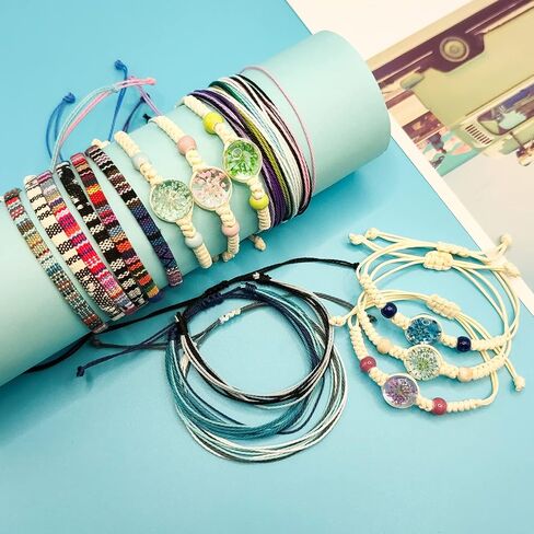 18 Pcs Boho Surfer Beach Bracelet Ankle Adjustable Beaded Anklets, Handmade Hippie Braided Bracelets Waterproof, String Rope Ankle Bracelets for Men Women, Summer Mexican Beachy Woven Jewelry in Saudi Arabia