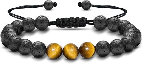Bracelets for Men, Tiger Eye Bracelet for Men, Men's Adjustable Beaded Bracelets for Anniversary, 8mm Natural Tiger Eye Bracelet, Black Matte Agate Tiger Eye Bracelet for Men. in Saudi Arabia