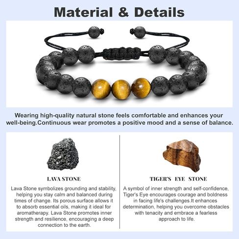 Bracelets for Men, Tiger Eye Bracelet for Men, Men's Adjustable Beaded Bracelets for Anniversary, 8mm Natural Tiger Eye Bracelet, Black Matte Agate Tiger Eye Bracelet for Men. in Saudi Arabia