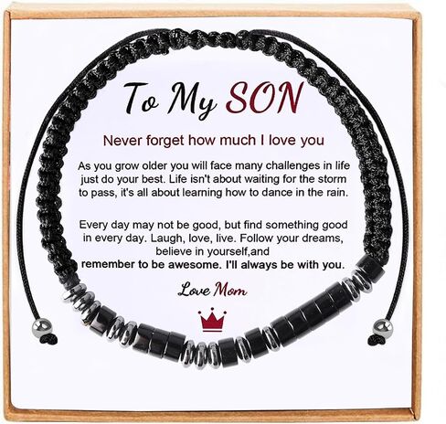 To My Son Bracelet from Mom,Morse Code Bracelets with Engraved Wallet Card,Adjustable Handmade Mens Beaded Bracelets easter basket stuffers in Saudi Arabia
