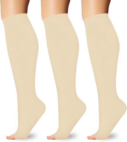 3 Pairs Open Toe Compression Socks for Women & Men Toeless Knee High Stockings for Circulation Support in Kuwait